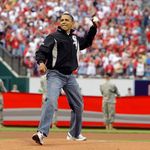 President Obama, throwing the ceremonial first pitch at the All Star game
